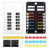 WiMas Sicherungskasten Halter Sicherung Block mit LED Warnleuchte Indikator DC 12-24V Schaltkreise Sicherungskasten für Auto Boot Marine RV Truck (12 Way Fuse Box)