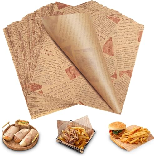 Heanvmyss 100PCS Greaseproof Paper Sheets,Fettdichte Papierbögen,Käsepapier,Backpapie,Burger-Papier,Lebensmittelpapierbögen,Einweg Wrap Papier für Sandwich,Pommes Frites,Pizza,Grillen(20x30cm)