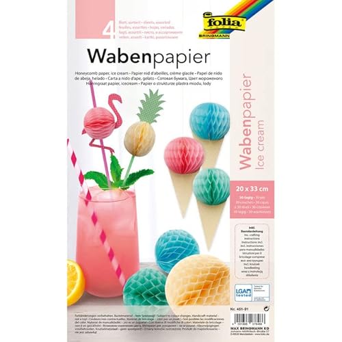 PAINT IT EASY NEU Wabenpapier Honeycomb Sortierung Ice Cream, 20 x 33 cm, 4 Bogen Sortiert