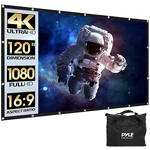 Pyle Faltbare tragbare Projektor-Leinwand, 304,8 cm, 16:9, HD, 4K, leicht, für drinnen und draußen, knitterfrei, für Heimkino, Party, Büro, Klassenzimmer