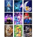 Daisen Art 9 Pack Diamond Painting Kits for Adults - DIY 5D Cartoon Set, Diamond Painting Pictures for Wall Decoration, 9 Pieces, 30 x 40 cm