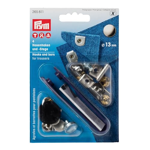 Prym, Legierter Stahl, 265811 Nähfrei-Hosenhaken und Stege ST 13 mm silberfarbig/brüniert, Stahl