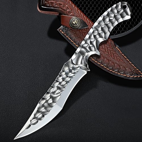 Japaknives Outdoor Messer Survival VG10 Stahl Jagdmesser Feststehende Klinge Full Tang Bushcraft Messer mit Lederscheide Camping Messer for Wandern Abenteuer
