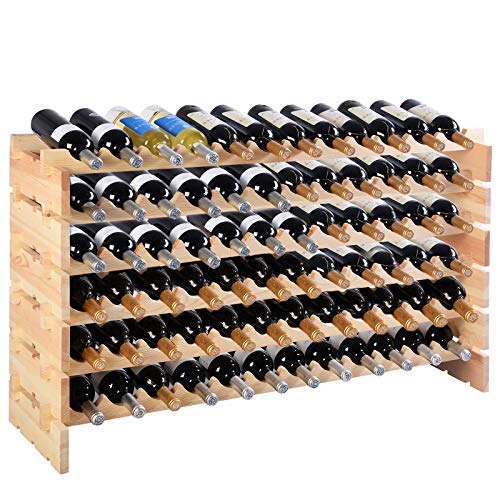 COSTWAY Weinregal Holz stapelbar, Flaschenregal für 72 Flaschen, Weinständer mit 6 Ebenen, Holzregal, Flaschenständer für Küche, Esszimmer, Bar, Keller, 119 x 29 x 72 cm
