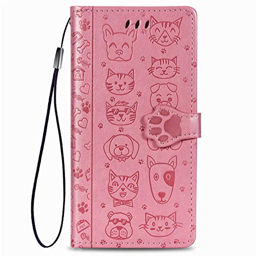 Rnrieyta Miagon PU Leder Brieftasche Hülle für Oppo A58 4G,Katze Hund Tier Prägung Design Flip Tasche Standfunktion Cover mit Karten Slot Magnetverschluss,Rosa