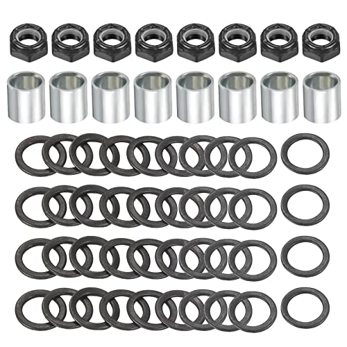 PATIKIL Skateboard Truck Hardware Kit Skateboard Truck Sperre Muttern Achse Unterlegscheiben Distanzstück Drehzahlringe Reparatur Set für langboard Kreuzer Silber Schwarz