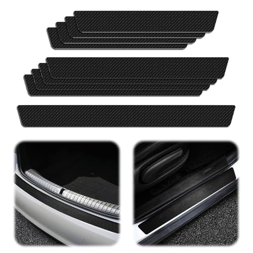 9 Stück Carbonfaser Gemusterter Auto Einstiegsleisten Schutz,Auto Carbon Fiber Einstiegsleisten Anti-Scratch Abrieb,Starke Haftung Türschweller Aufkleber,Car Door Sill Protector,für Alle Fahrzeuge