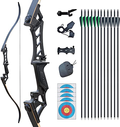 Tongtu 57" Recurvebogen Pfeil und Bogen Set für Erwachsene Rechte Hand 30-60LBS Jagd Longbow set für Die Jagdpraxis Outdoor-Sportarten