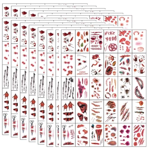 30 Blätter Narben Tattoo Halloween Gesicht Schminke Gesichtstattoo Aufkleber Wunden Kunstblut Sticker Zombie Narben Tattoo Für Kostüm Makeup Requisiten