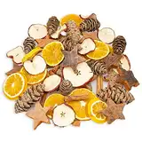 NaDeco Weihnachts-Potpourri, Gewicht 250g | Advents- und Weihnachtsdekoration mit Zimtstangen, Orangenscheiben getrocknet, Apfelscheiben, Tannenzapfen und Kokossternen | Streudeko Weihnachten