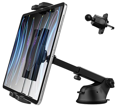 woleyi Universeller Auto Tablet Halter, 3-in-1 Tablet & Handy Autohalterung Armaturenbrett Windschutzscheibe Lüftung Saugnapf für iPad Pro 12.9 10.5 9.7 Air Mini 5 4 3 2, Galaxy Tab, iPhone 4-13"