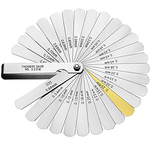 32 Universal Klinge Dickenmesser Edelstahl Fühlerlehre Metrisch/Imperial Gap Gauge für die Messung der Spaltbreite/Dicke/Metrische Größen - 0.038-0.88mm