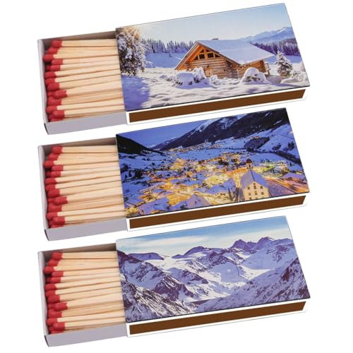 135 Kaminhölzer (3 Packungen à 45 STK) 100mm lang Kaminstreichholz Streichhölzer Kaminanzünder Zündhölzer Zigarre Pfeife Kamin Grill Kerze Lange Brenndauer (Winter Wonderland)