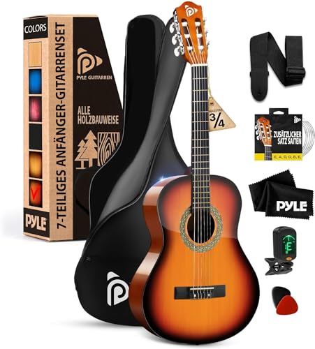 Pyle Kinder Gitarre Akustik – Guitar with Strings Acoustic, Konzert Gitarre für Kinder, Akustische Gitarre mit Set, Gitarre Tuner & Tasche, Kinder Gitarre ab 8 Jahre, Gitarre 3/4 Anfänger, Orange