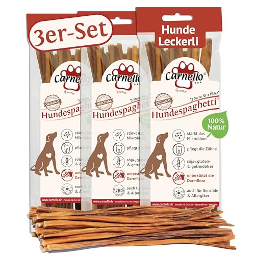 Carnello Hundeleckerli – Hundespaghetti – Hunde Leckerlis, Leckereien für Hunde, Leckerli Hund, Hundesnacks – Hundeleckerli getreidefrei - Leckerlibeutel für Hunde (3 x 60g)