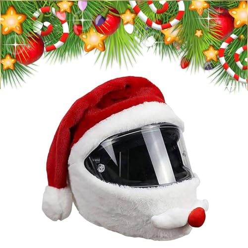 Motorrad Helm Abdeckung Weihnachtsmann,Weihnachtsmann Motorradhelm Überzug,Motorradhelm Überzug Weihnachtsmann,Motorrad Helmüberzug,,Weihnachtsmütze Motorradhelmbezug, Rot (Helm Nicht Inbegriffen)