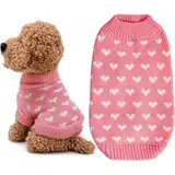 Hundepullover Herz Hundepulli Valentinstag Pullover Hund Katzenpullover Rosa Gestricktes Hunde Pullover Warme Hundekleidung für Kleine und Mittelgroße Hunde S
