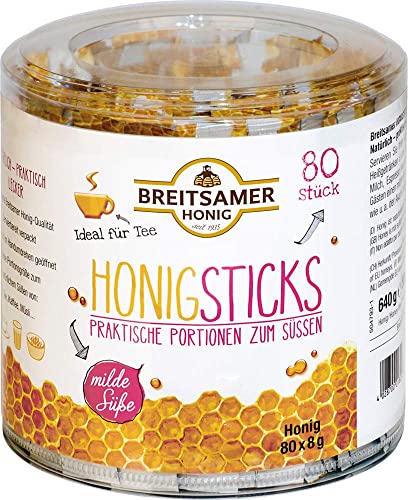 Breitsamer Honigsticks mild 80 x 8g Großpackung - Lieblicher Blütenhonig in praktischen Portionen ideal zum Süßen im handlichen Stick (1 x 640g)