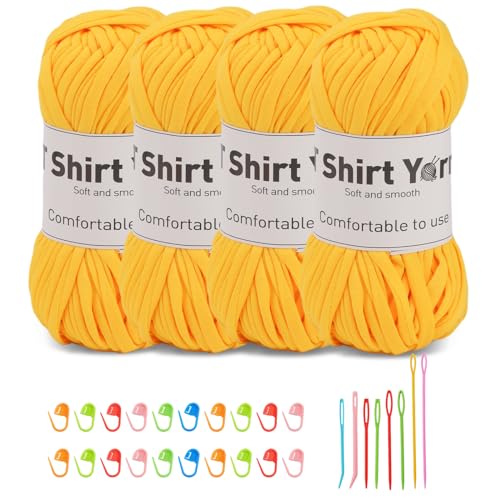 Doxiru 4er-Pack 100g T-Shirt-Garn-Set, Strickgarn, Baumwollgarn, Weiches Großes Garn zum Stricken und Häkeln, Webzubehör (Zitronengelb)