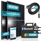 SUNNIVA® 900W Balkonkraftwerk 800W komplett Steckdose - TSUN 800W Wechselrichter - PV Solaranlage Komplettset - 2x 450W Black Frame Solarmodule - inkl. 5m Kabel - Bluetooth WIFI