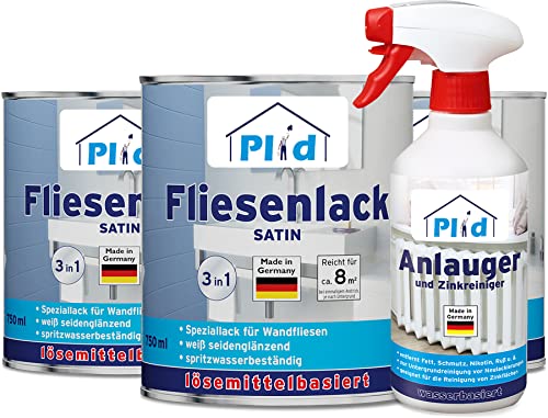 PLID® Fliesenfarbe Badezimmer & Küche [FEUCHTIGKEITSBESTÄNDIG] Fliesenlack Weiß satin 2,25l fürs Bad - Fliesen neu streichen & lackieren im Innenbereich - 3in1 Fliesen Farbe Lack - Made in Germany Set