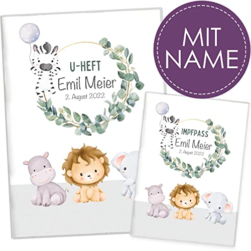 Cozy Racoon U-Heft- und Impfpasshülle mit Personalisierung | 3- teiliges Set |Hochwertige Hülle für Untersuchungsheft und Impfpass Deines Kindes | Süße Tiere (mit Personalisierung)
