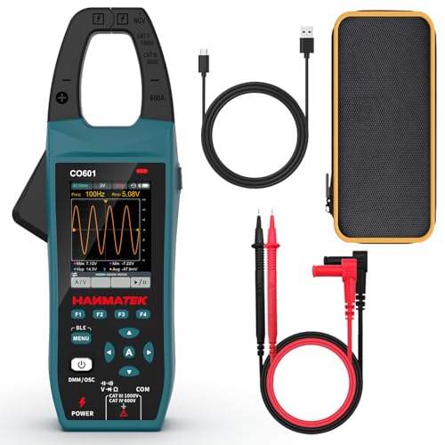 HANMATEK CO601 Zangenoszilloskop,5.0MSa/s,600A AC/DC Strommessung,1000V Spannungserkennung,Auto/Manuell Bereich, Datenaufzeichnung,NCV,Akku, APP