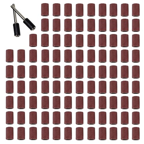 LIANCHEN 102pcs Schleiftrommeln Set, Schaft-Schleifhülsen Drum Sander Set Einschließlich 100pcs Schleifband Sleeves und 2 pcs 6mm Schleifwalze for Dremel Drehwerkzeug, Holz, Metall (6mm)