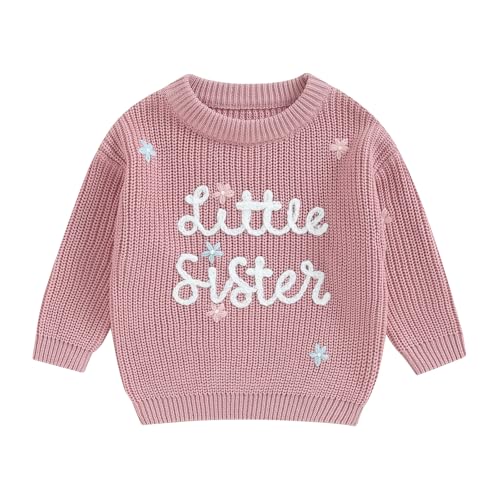 Yassiglia Big Sister Little Sister Outfits Baby Mädchen Stickerei Pullover Kinder Gestricktes Sweatshirt Fall Winter Warm Strickpullover Schwester Matching Kleidung (Rosa Lil, 0-3 Months)