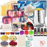 NEMMXUB Kerzen Selber Machen Set, DIY Duftkerze Geschenke Set, Kerzenherstellung Kit mit 480g Sojawachs,8 Kerzendosen,8 Trockenblumen,8 Farbblöcken, Diy Erwachsene Kinder Kerzenherstellung Kit