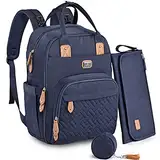 Dikaslon Wickeltasche Rucksack Großer Wickelrucksack mit Multifunktions-Babytaschen und mobiler Wickelauflage - Schnullerhalter und Kinderwagengurte - für Mama und Papa (Marineblau)