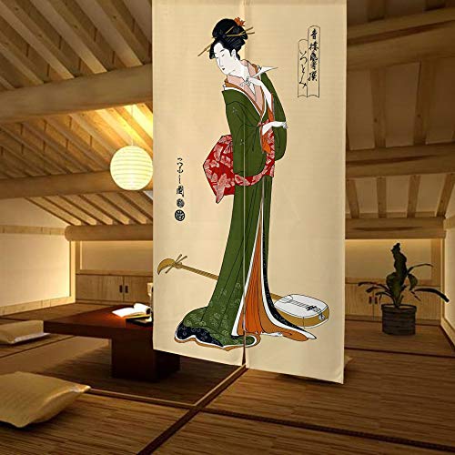 LIGICKY Japanische Gardinen Noren Hokusai Ukiyoe Lang Vorhang Türvorhang Schlafzimmer Tapisseri für die Heimtextilien Raumteiler, 85 x 150 cm, Kyoto Geisha Mädchen