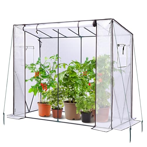 Ohuhu Tomaten Gewächshaus Foliengewächshaus mit PE-Abdeckung und Fernster, Begehbarer Gewächshaus Stabil 200x77x170 cm Gewächshaus Klein Winterfest Tomatenhaus für Optimales Pflanzenwachstum