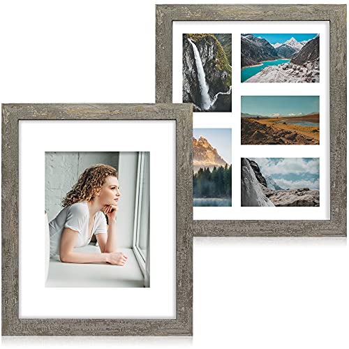 iRahmen Rustikaler Bilderrahmen, 2 Stück, 28 x 35 cm, jeder Rahmen mit 2 Matten, für 20 x 25 cm oder 5 Fotos mit Matte und 28 x 35 cm ohne Matte, für Wandmontage (IR-US002-GW-P11 x 14 (2 Stück)