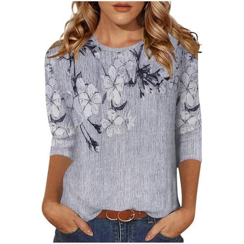 Keepink Damen-Top, 3/4-Ärmel, Rundhalsausschnitt, lockere Passform, niedlich, bedruckt, gestreift, Pullover, T-Shirt, elegant, lässig, Sommer-Tunika, Blusen, Urlaub, Arbeitskleidung, Übergröße, S-5XL