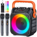 Wowstar Karaoke Maschine mit 2 Mikrofone, Tragbaren Bluetooth Lautsprecher Box für Erwachsene/Kinder mit Lichteffekte, Unterstützt TF/USB, FM, Rec, AUX in, TWS für Party, Geburtstag