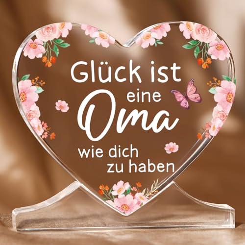 Niyewsor Oma Geschenk, Herzförmiges Acryl-Plakette Dekoration, Geschenke für Oma, Geschenk Oma Geburtstag Personalisiert, Geburtstagsgeschenk Muttertagsgeschenke Oma