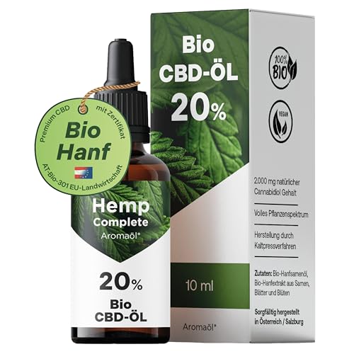 Bio CBD Öl 20% Vollspektrum - Bio Hanf CBD Tropfen mit 2.000 mg Cannabidiol - Hemp-Complete Cannabisöl - 10 ml