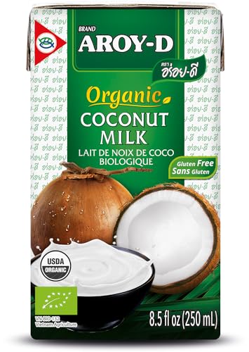Aroy-D Bio Kokosnussmilch – Kokosmilch zum Kochen und Backen – Ideal für Desserts, Suppen, Smoothies und Cocktails – 6 x 250 ml