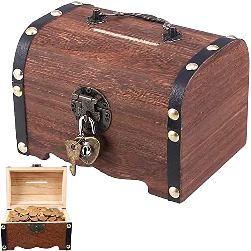 Holz Schatztruhe Box, Vintage Holz Look , Piratenschatztruhe, mit Schloss, Passend für Aufbewahren und Dekorieren, Kindergeschenk