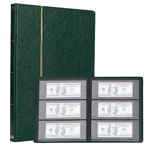 TsunNee Papier Geld sammeln Album 60 Taschen, Ledereinband Währungssammlung Halter Buch, Doppelseitiges Papier Geld Aufbewahrung Album, Bill Gedenkgeld Penny Halter für Sammler