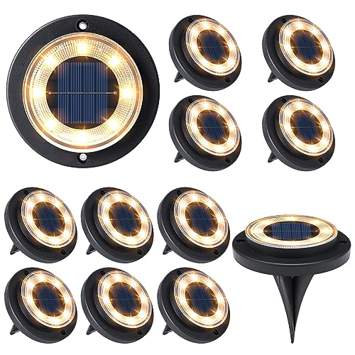 Flacchi Solar Bodenleuchten Aussen - Solarleuchten für Garten Außen mit 8 LEDs, Wasserdicht Led Solar Gartenleuchten, Solarlampen für Außen Rasen Auffahrt Gehweg Patio (Warmweiß, 12 Stück)