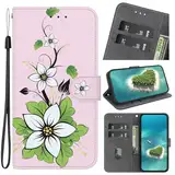 Rnrieyta Miagon Kickstand Flip PU Leder Schutzhülle für Xiaomi Redmi 13C 4G,Niedlich Muster Hülle Brieftasche Case Cover Ständer mit Kartenfächer,Weiß Blume