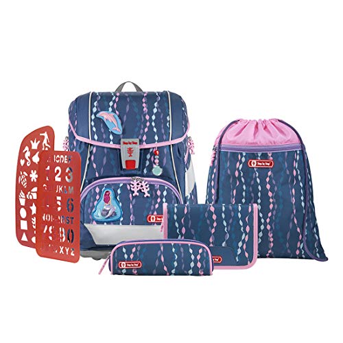 Step by Step Schulranzen-Set 2IN1 PLUS „Mermaid Bella“ 6-teilig, blau-lila, Meerjungfrau, ergonomischer Tornister, Reflektoren, höhenverstellbar mit Hüftgurt für Mädchen 1. Klasse, 19L