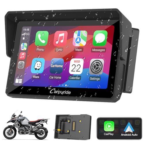 2025 Carpuride W502B Motorrad-Carplay-Bildschirm für BMW R1200GS R1250GS S1000XR Motorrad, 5 Zoll Wasserdichter Touchscreen, Tragbare Carplay/Android Auto,GPS-Navigation, Dual Bluetooth
