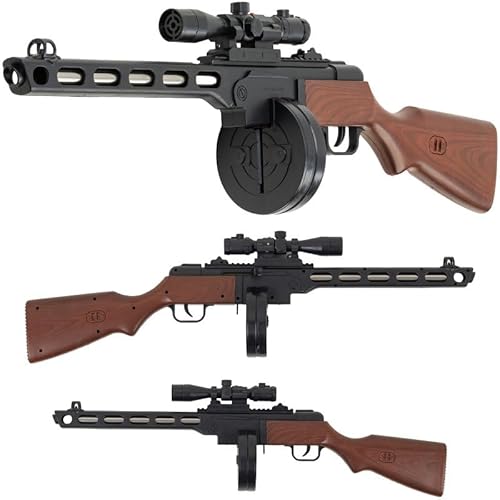 Softair Gewehr 6 mm < 0,5 Joule - Maschinengewehr Optik - PPSh-41 Papasha Airsoft Maschinen Pistole - 70 cm Länge, 12-Schuss Magazin, Federdrucksystem, Hop-Up Technologie, inkl. Trommelmagazin