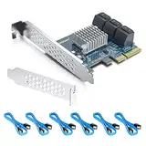 10Gtek PCIe SATA X4 Card 6 Port with 6 SATA Cables and Low Profile Bracket, 6Gbps SATA3.0 Controller PCI Express Expansion Card, Support 6 SATA 3.0 Devices