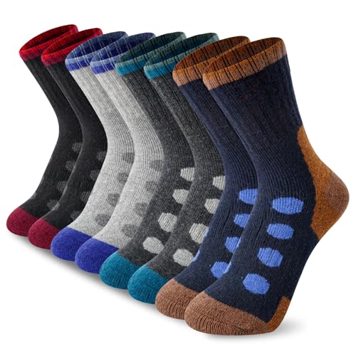 BISOUSOX 4 Paare Merino Wollsocken Kinder Winter Merino Wandersocken Kinder 4-7/8-12 Jahre Alt Dicke Warme Socken Thermosocken Kinder Socken Skisocken für Kinder Geschenk für Jungen&Mädchen