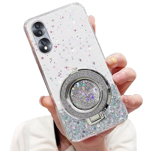 Tivenfezk Nadoli Sparkle Treibsand Ständer Hülle für Oppo A78 4G,Versteckt Ständer Ring Klar Glitzer Stern Handyhülle Durchsichtig Bling Schutzhülle Case Cover,Klar