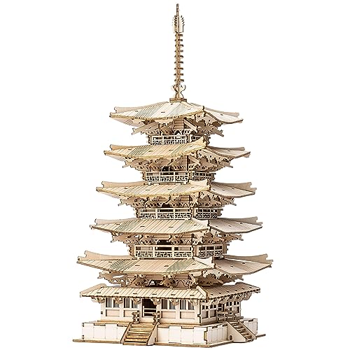 Rolife 3D Puzzle Holz Modellbau Fünfstöckige Pagode Turm für Erwachsene Teenager DIY Modellbausatz Erwachsene Basteln Puzzle Geschenke und Dekoration, Five-storied Pagoda Basteln Japanische Deko